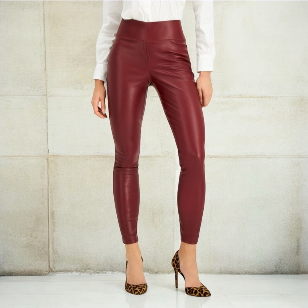 INC Burgundy Faux Leather Leggings